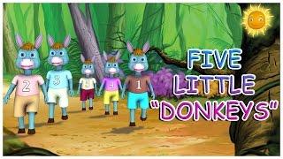 Five Little Donkeys Jumping on the Bed  Nursery Rhyme and 3D Animation Rhymes [upl. by Carlile]