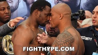 DILLIAN WHYTE AND OSCAR RIVAS GO NOSE TO NOSE amp SEPARATED AT INTENSE WEIGHIN amp FINAL FACE OFF [upl. by Orban]