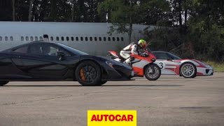 McLaren P1 vs Porsche 918 Spyder vs Ducati 1199 Superleggera  drag race [upl. by Cutlor173]