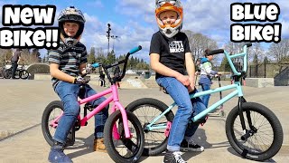 NEW Pink and Blue Bikes at the Skatepark [upl. by Nemaj191]