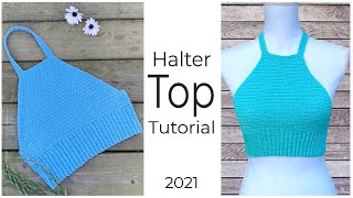 EASY Crochet HALTER Top Tutorial  How to Crochet Crop Top [upl. by Yeslehc]